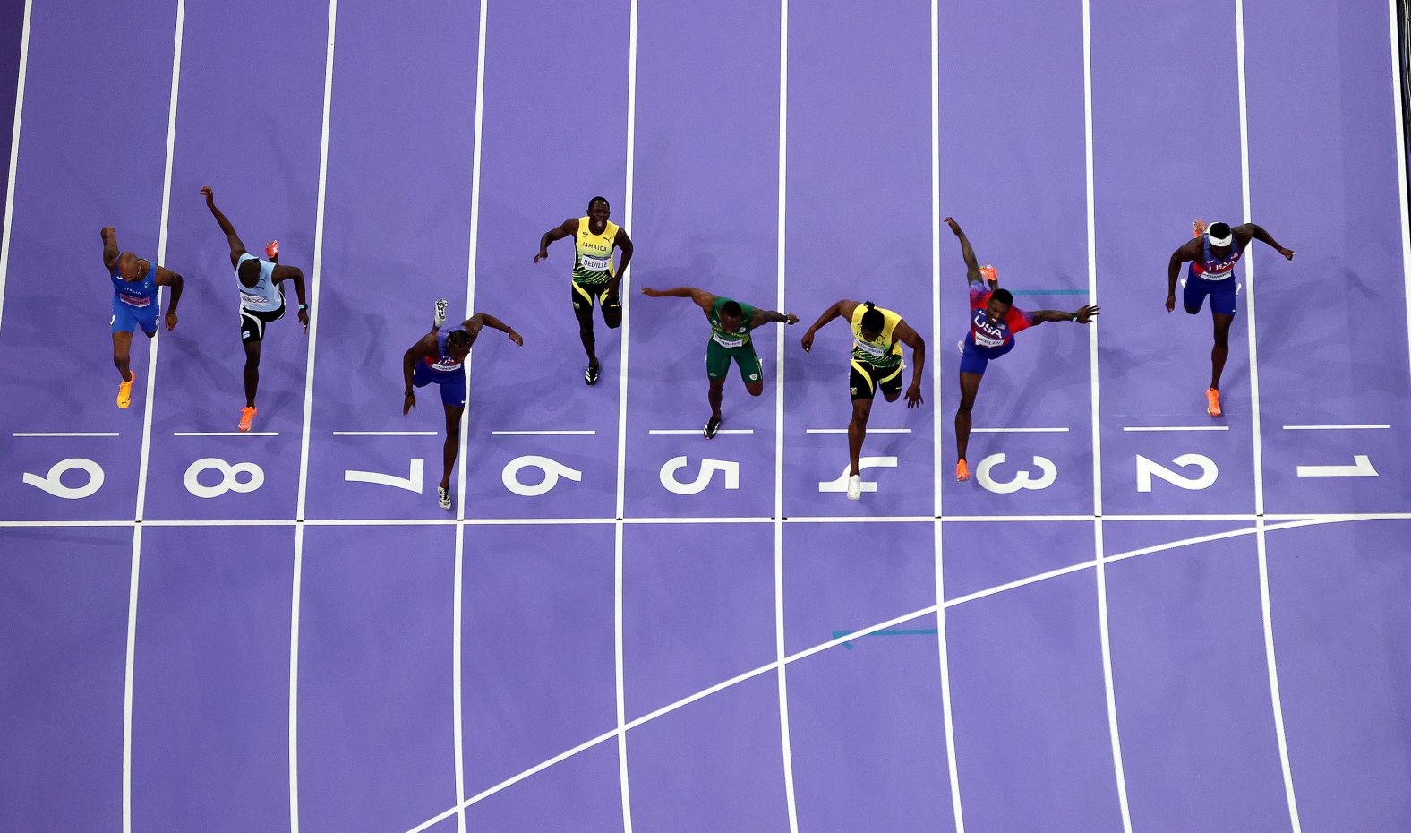 The men's 100-meter race <a href="https://www.cnn.com/2024/08/04/sport/noah-lyles-100-meter-gold-medal-spt/index.html">was incredibly close</a> and came down to a photo finish. Lyles was in Lane 7. Silver medalist Kishane Thompson of Jamaica was in Lane 4.