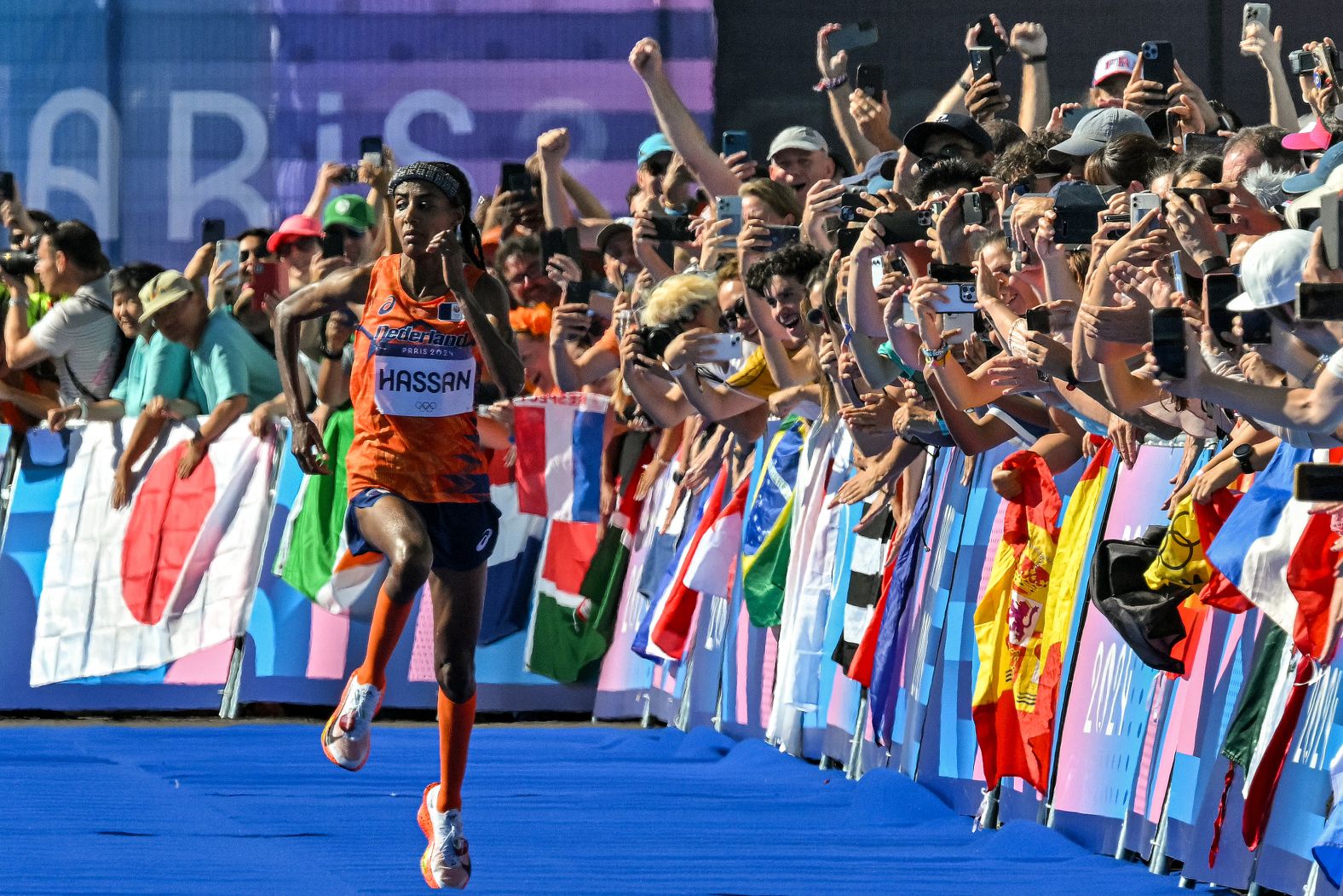 The Netherlands’ Sifan Hassan sprints to the finish line to win the women’s marathon at the Paris Olympics on August 11. She won the gold medal and set an Olympic record with a time of 2:22:55. She also won <a href="https://www.cnn.com/sport/live-news/paris-olympics-news-closing-ceremony#h_76dd926689c584235bad3cf0920139a7">bronze medals</a> in the 5,000 meters and 10,000 meters earlier in the week.