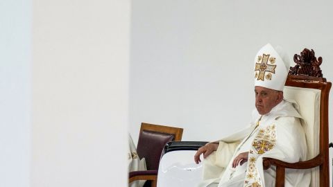 Pope Francis attends the holy mass at the Gelora Bung Karno Stadium in Jakarta on September 5.