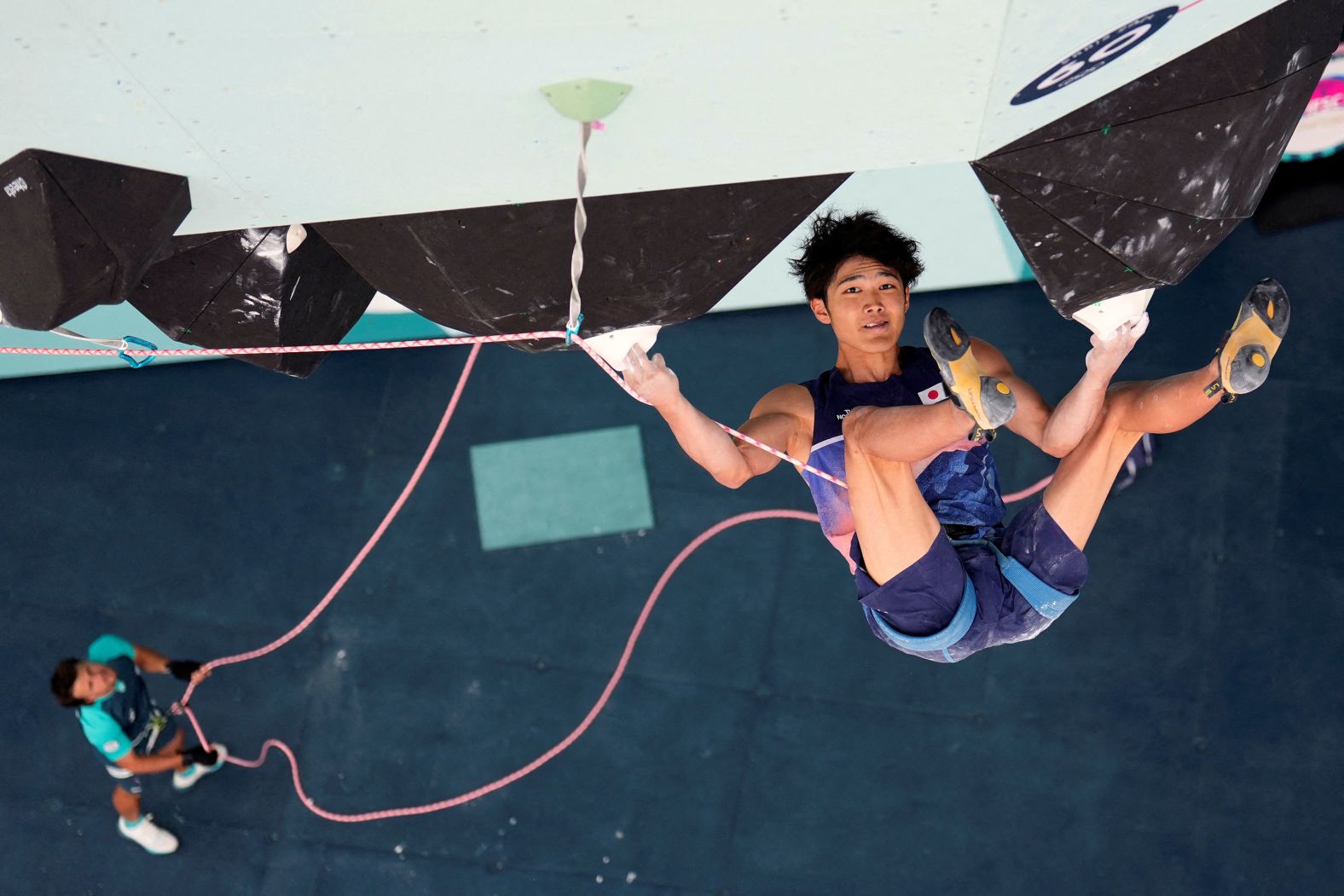 Japanese climber Sorato Anraku competes in the boulder and lead event on August 9. <a href="https://www.cnn.com/sport/live-news/paris-olympics-news-2024-08-09#h_06ecebffd8577289b58c4332778b5285">He slipped in the last run of the final</a> and finished with the silver.