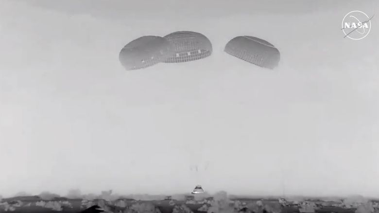 This screengrab taken from a video shows Boeing Starliner as it touches down in White Sands Space Harbor, New Mexico, at 12:01 am ET on September 7, 2024.