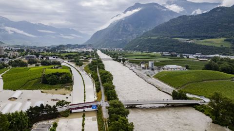 Mandatory Credit: Photo by JEAN-CHRISTOPHE BOTT/EPA-EFE/Shutterstock (14564749o)
Rhone River overflows the A9 motorway following storms that caused major flooding, in Sierre, Switzerland, 30 June 2024.
Rhone River overflows following heavy rain in Switzerland, Sierre - 30 Jun 2024