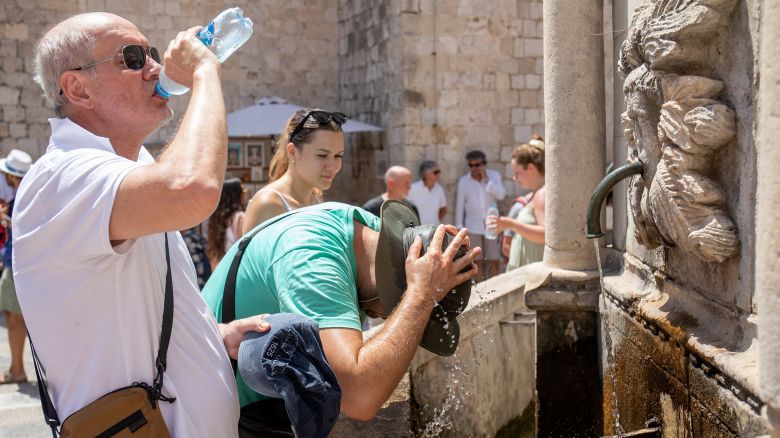 Mandatory Credit: Photo by Xinhua/Shutterstock (14579100b)
Tourists cool themselves down during a heat wave in Dubrovnik, Croatia, July 9, 2024. The maximum temperature in Dubrovnik reaches 33 degrees Celsius on Tuesday.
Croatia Dubrovnik Heat Wave - 09 Jul 2024