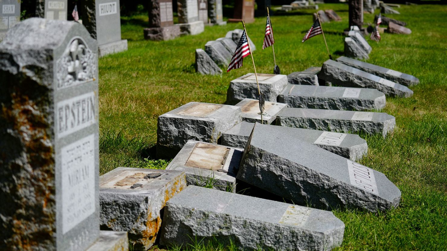 Many of the 176 gravestones that were vandalized at the cemeteries had American flags, signifying a veteran.