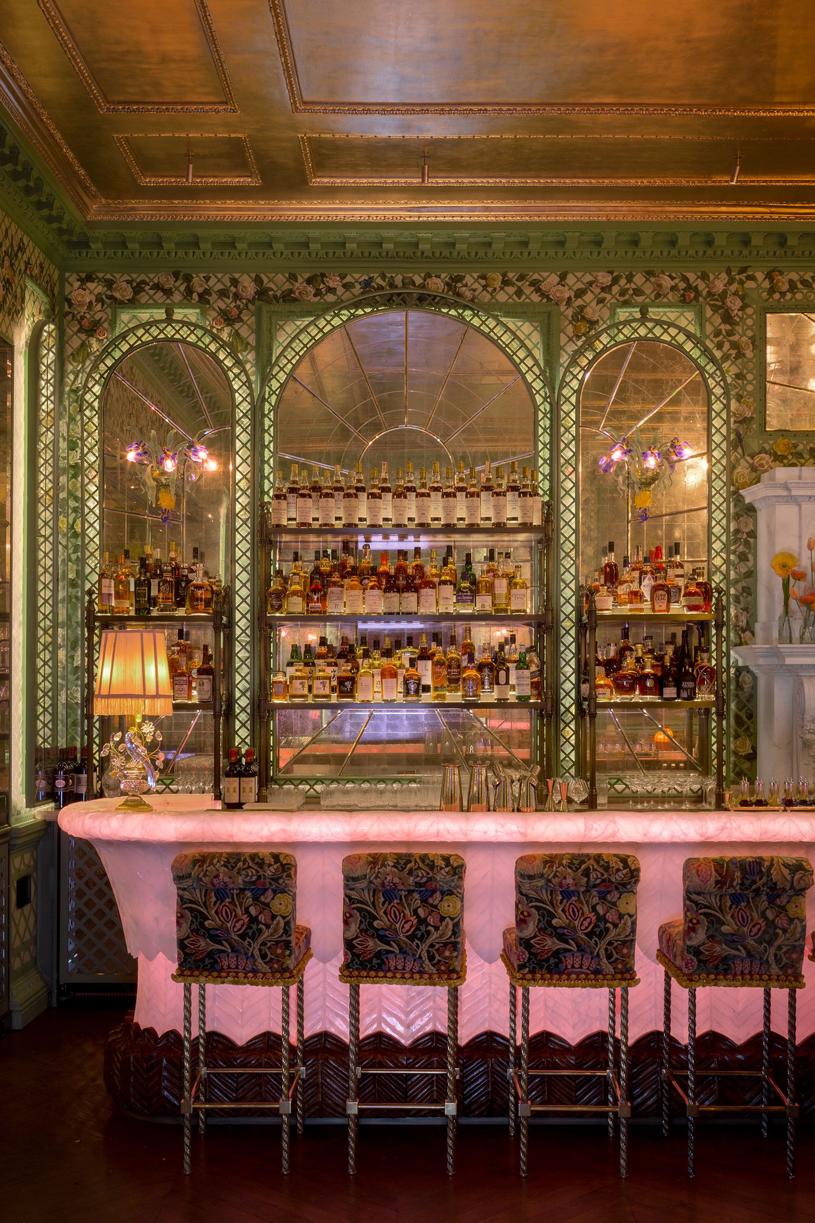 The bar in the Rose Room at Annabel's.