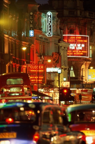 Shaftesbury Avenue illuminated at night