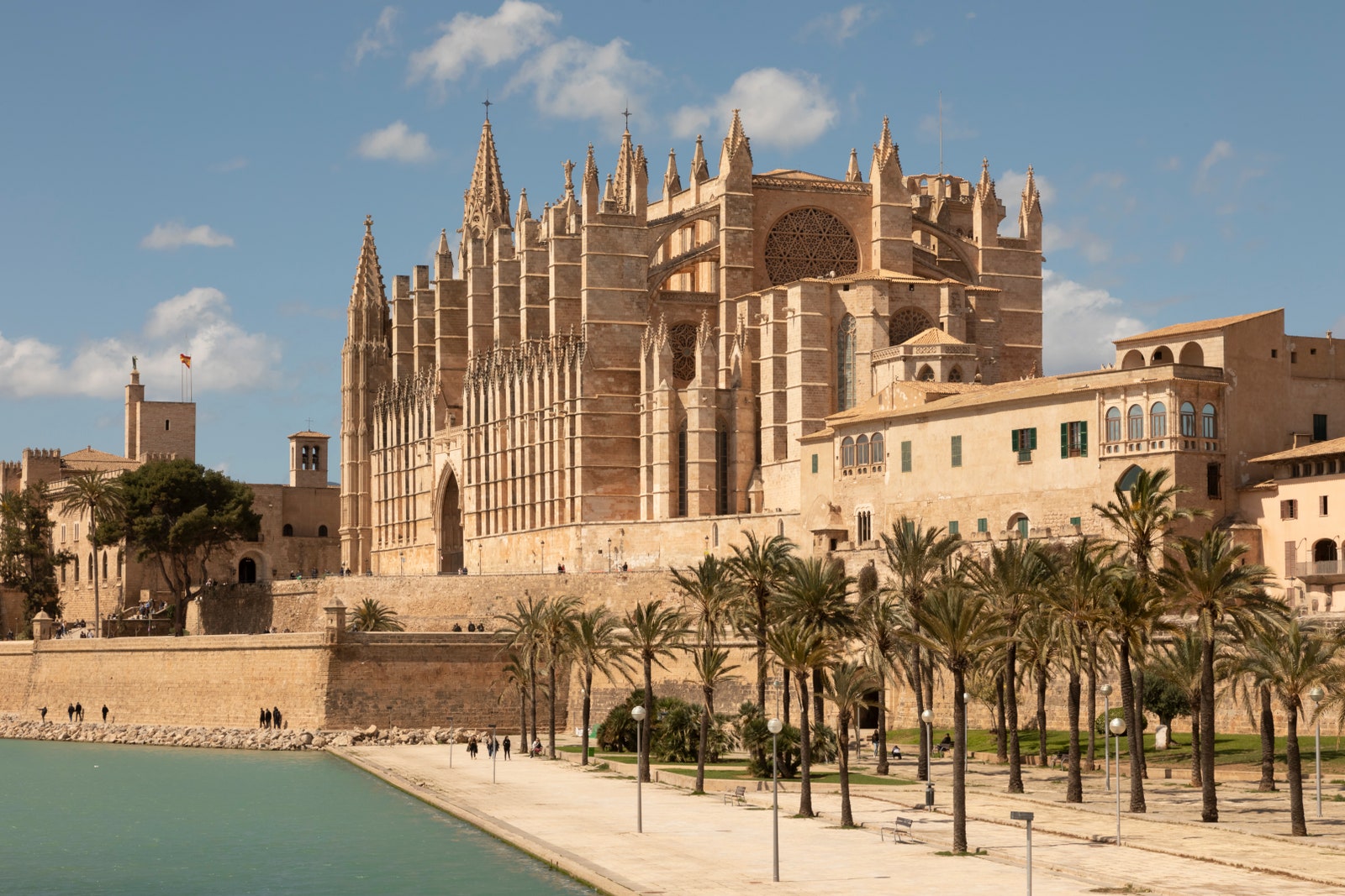 Spain Balearic Islands Palma Exterior of Palma Cathedral in summer