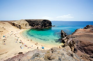 wideangle view of smaller bay at Papagayo beaches of Lanzarote