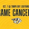 Nashville Predators Preseason Game at Tampa Bay Canceled Due to Hurricane Milton - 20241006