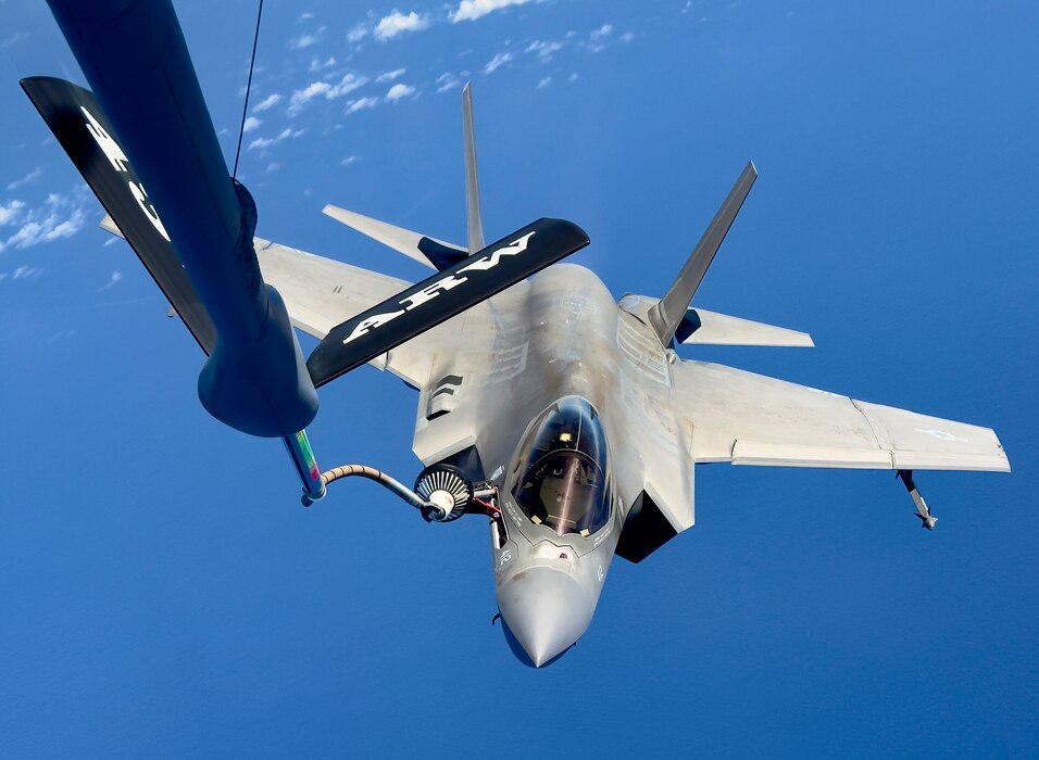 VFA-97 receives fuel from a KC-135 Stratotanker during RIMPAC.