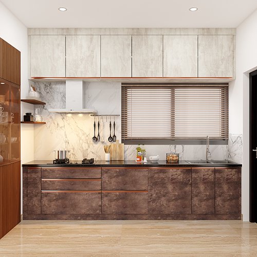 Interior designers in Hyderabad designed a straight kitchen with handle less cabinets