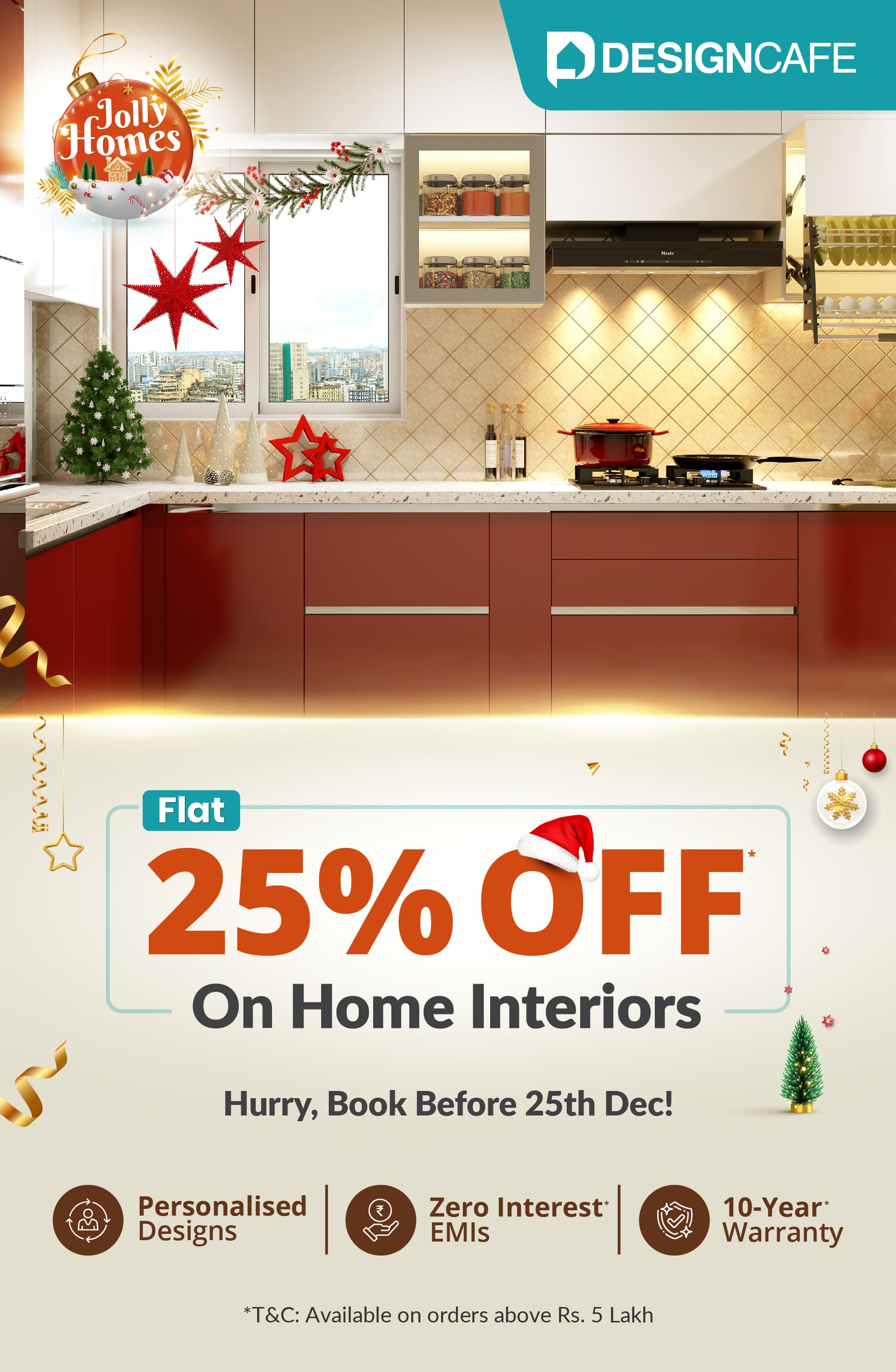 DesignCafe Christmas Special Offer: 25% OFF on Home Interiors.