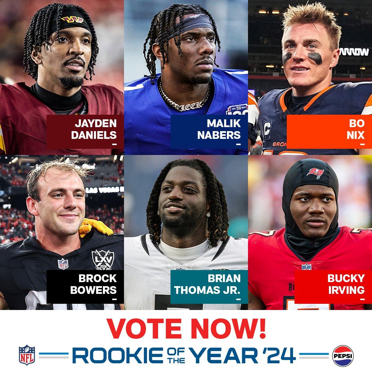 The six finalists for the 2024 NFL Rookie of the Year award.