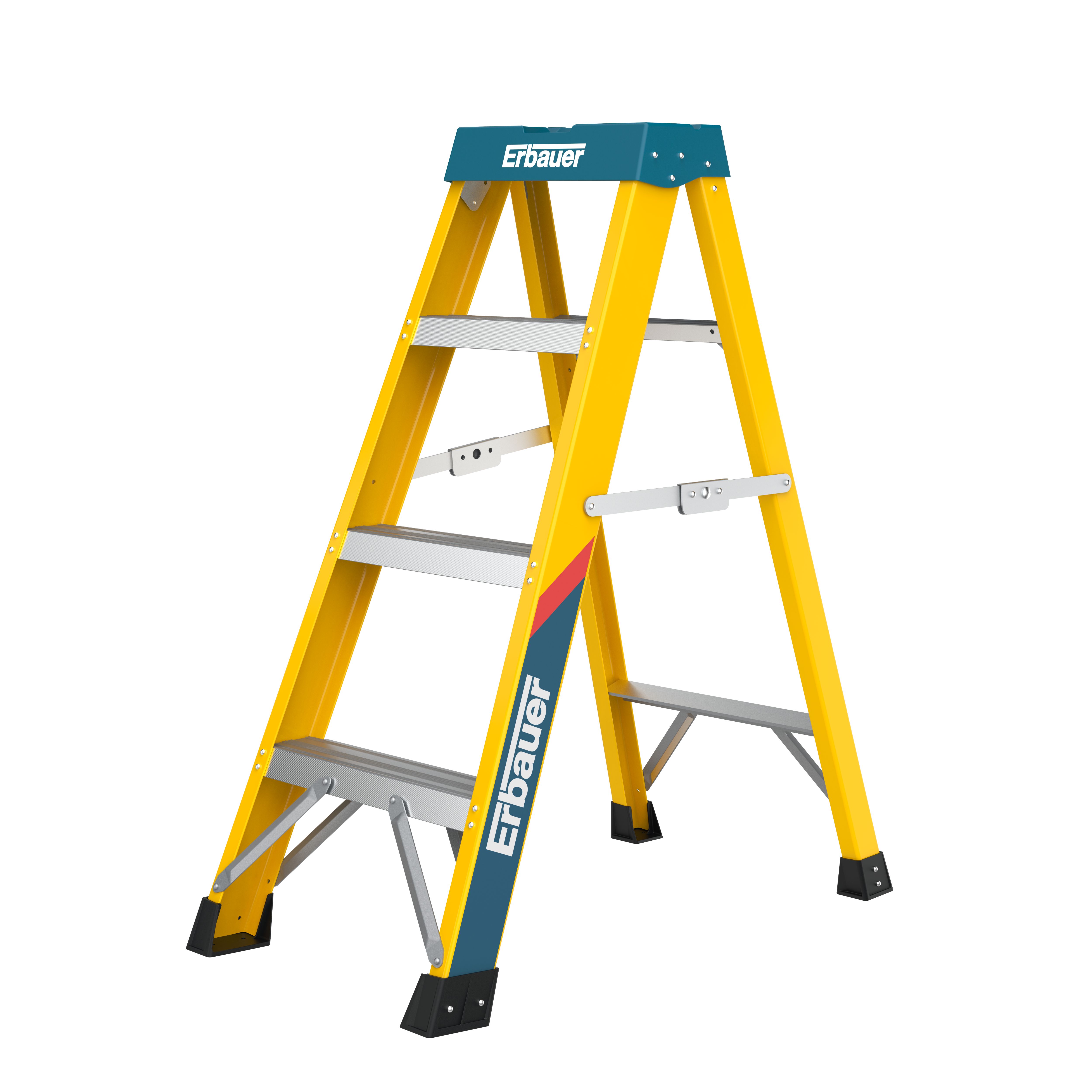 Erbauer 4 tread Aluminium, fibreglass & plastic Swing back step Ladder (H)1.07m