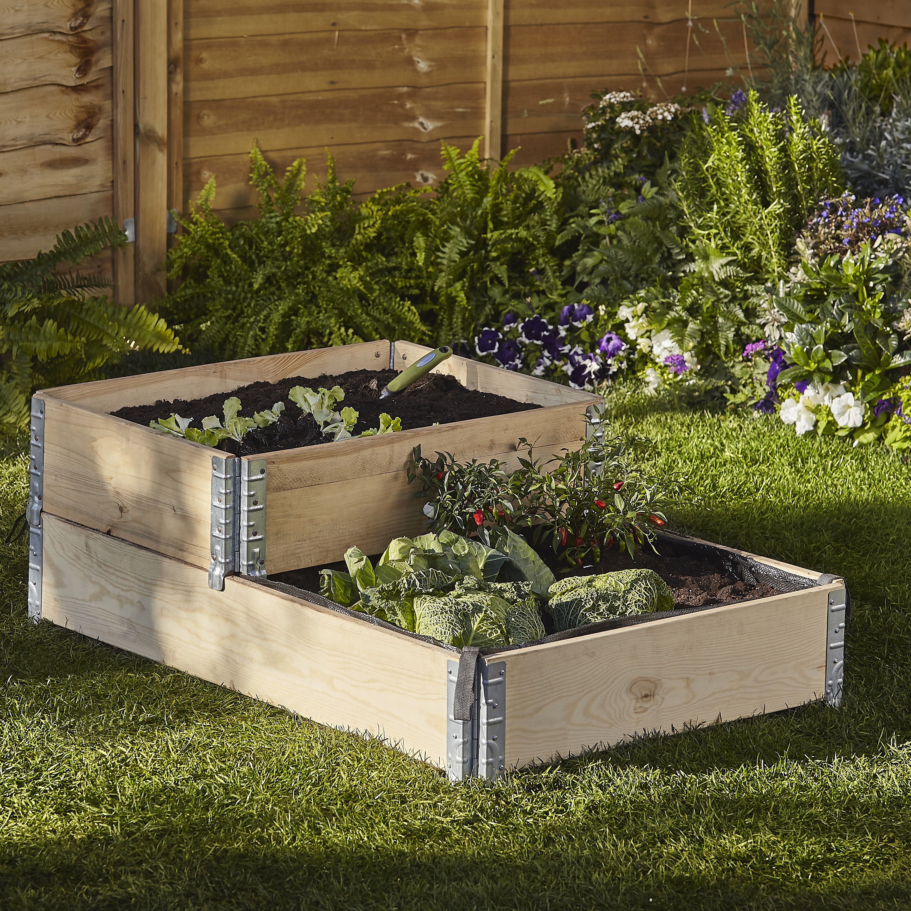 Verve Large Pine & steel Rectangular Raised bed kit 0.96m² (H)20cm x (W)80cm