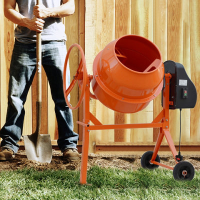 120L High Capacity Electric Cement Mixer on Wheels Orange