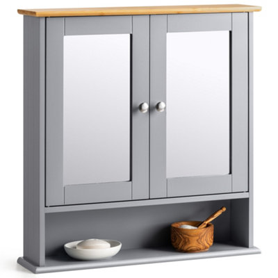 Bathroom Mirror Cabinet Grey Bamboo Wooden Double Wall Mounted Unit Christow