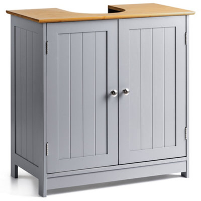 Bathroom Under Sink Cabinet Grey Bamboo Wooden Storage Cupboard Unit Christow