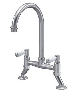 Traditional Bridge Mixer Kitchen Tap with Lever Handles - Brushed Nickel