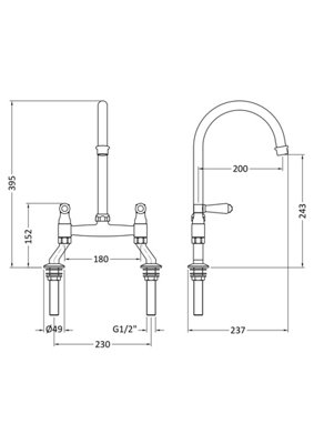 Traditional Bridge Mixer Kitchen Tap with Lever Handles - Brushed Nickel