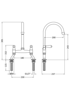 Traditional Bridge Mixer Kitchen Tap with Lever Handles - Brushed Nickel