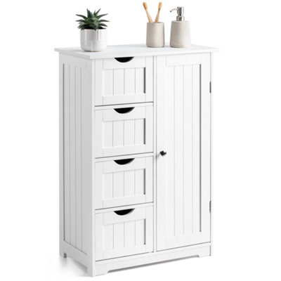 White Bathroom Cabinet 4 Drawer Unit Freestanding Wooden Storage Christow