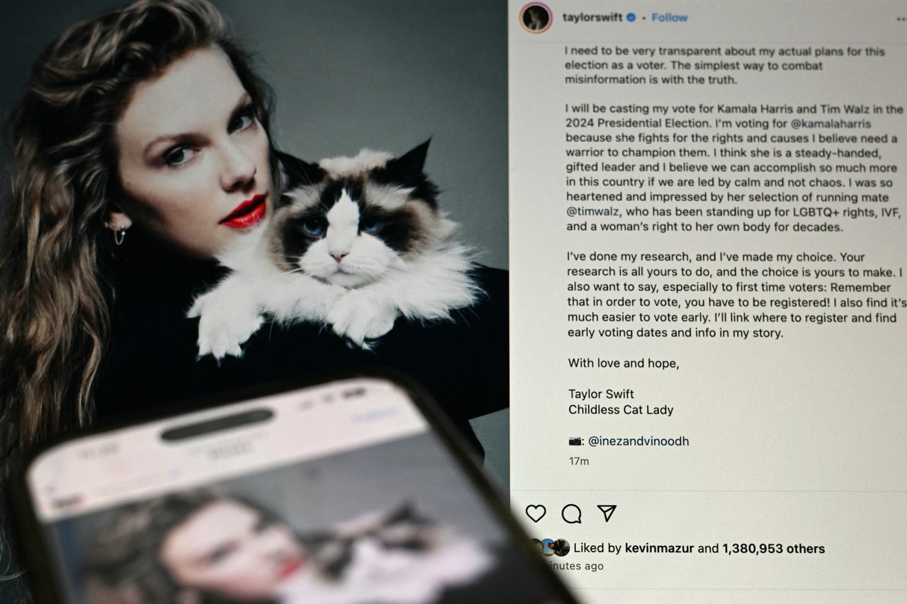 Por qué hay un gato en la foto con la que Taylor Swift apoyó a Kamala Harris