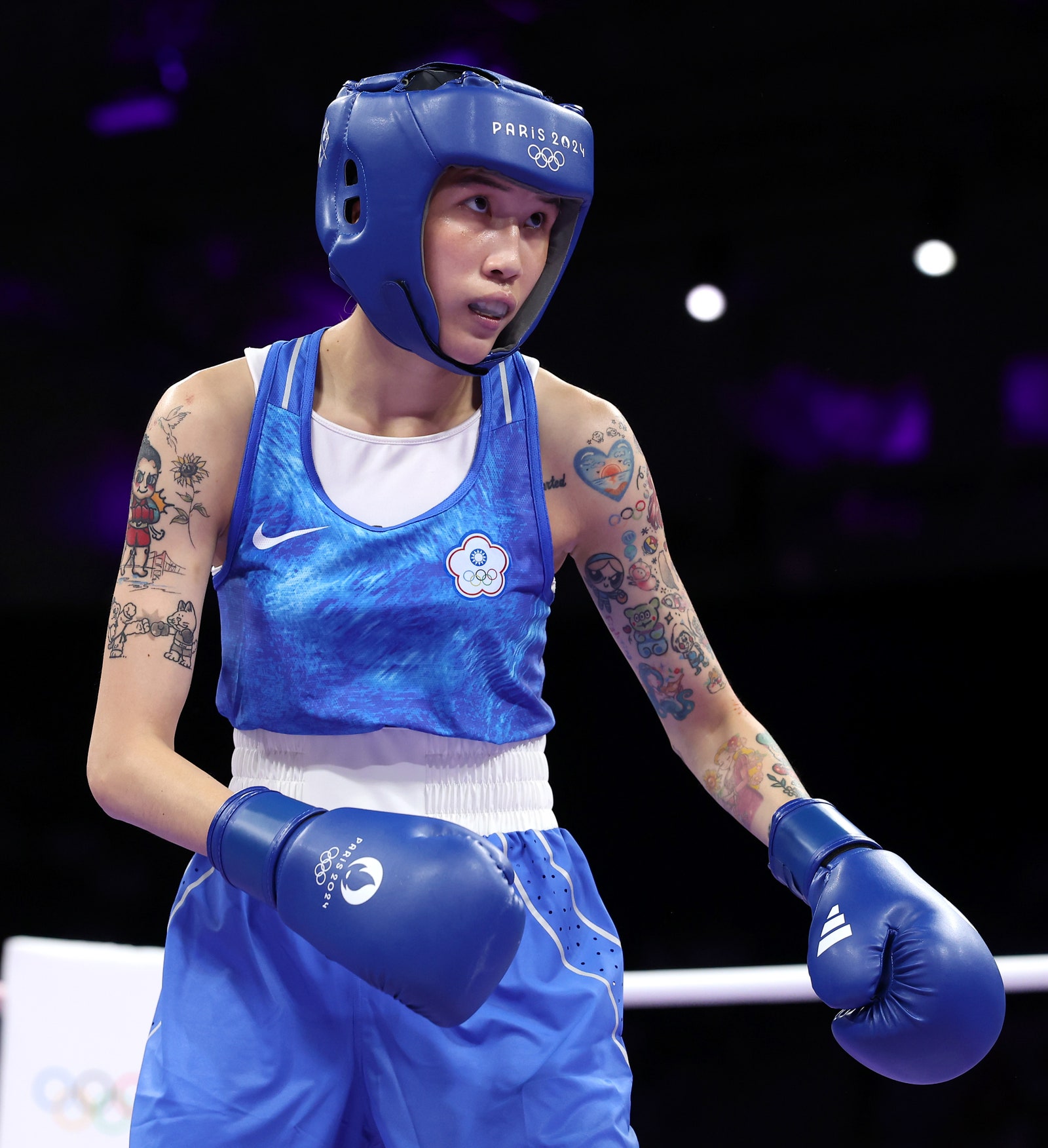 PARIS FRANCE  JULY 30 Hsiao Wen Huang of Team Chinese Taipei looks on prior to the Women's 54kg preliminary round match...