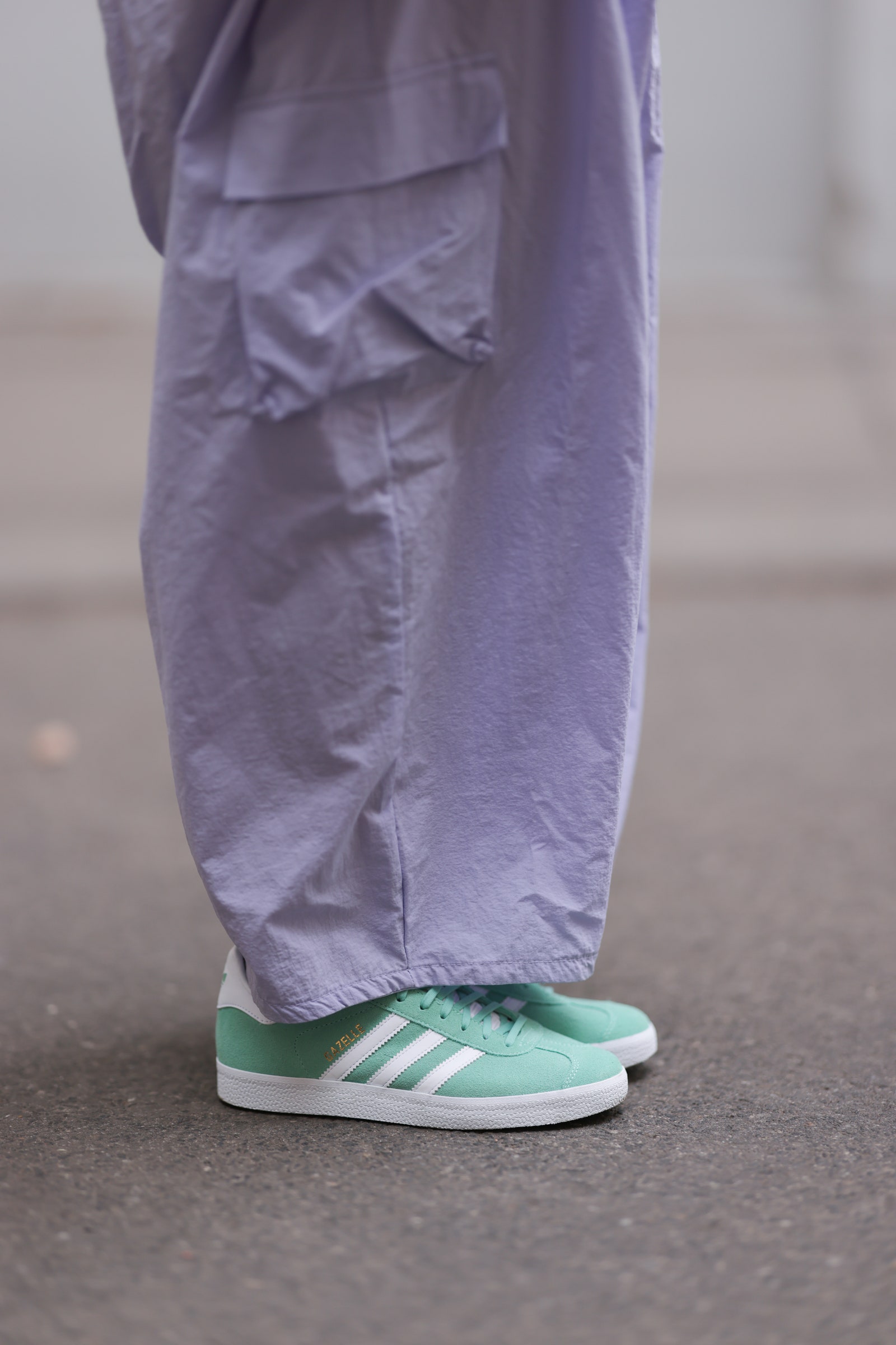 VIENNA AUSTRIA  MARCH 11 Karin Teigl seen wearing The Frankie Shop purple lilac matching oversized nylon parachuted...