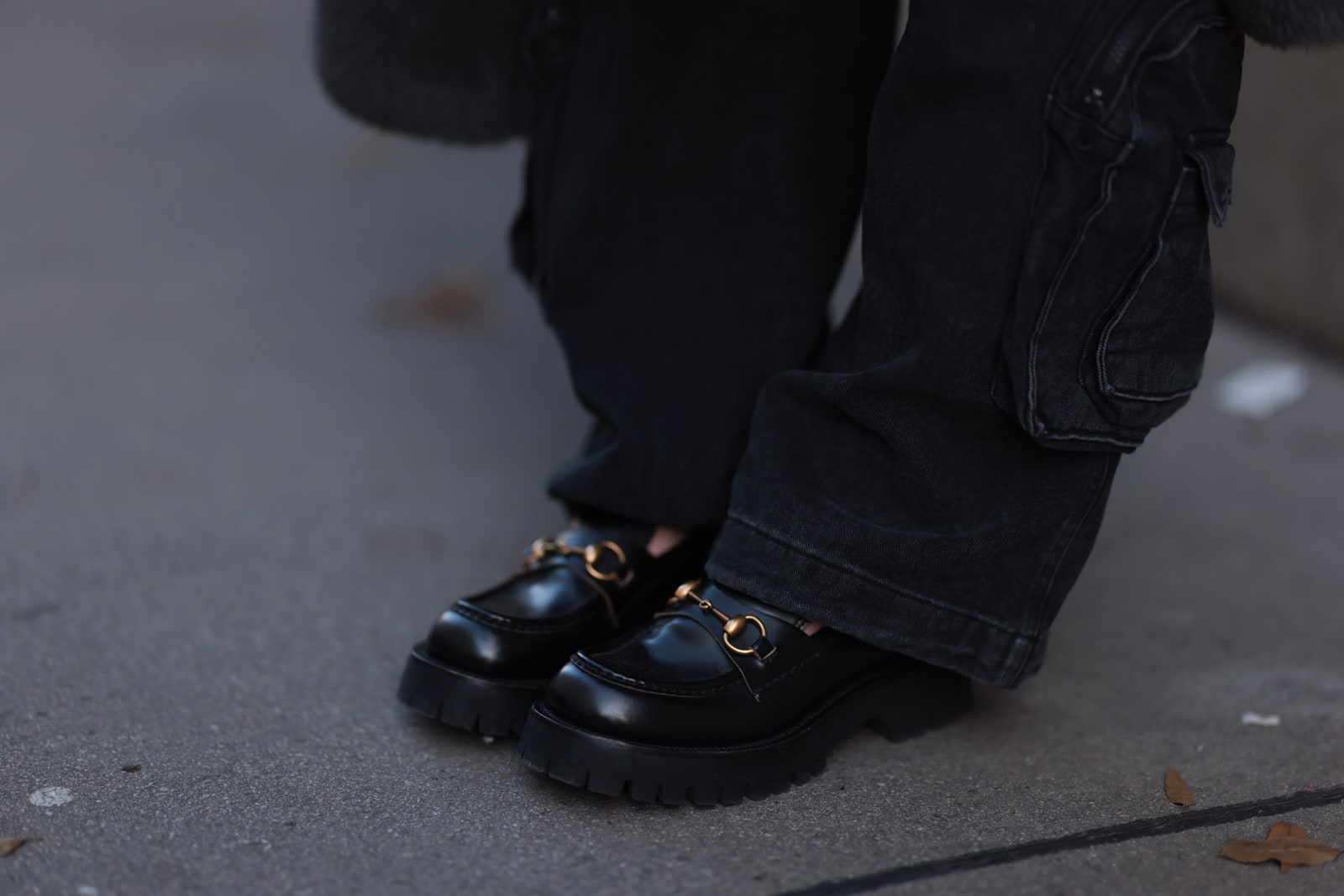 VIENNA AUSTRIA  NOVEMBER 25 Karin Teigl is seen wearing Source Unknown black cargo pants and Gucci black leather loafer...