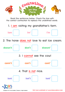 Contractions: On the Farm Printable