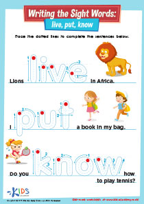 Live, Put, Know Printable Sight Words Worksheet