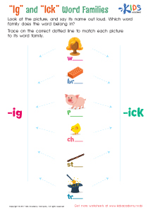 Words Families "ig" and "ick" Spelling Worksheet