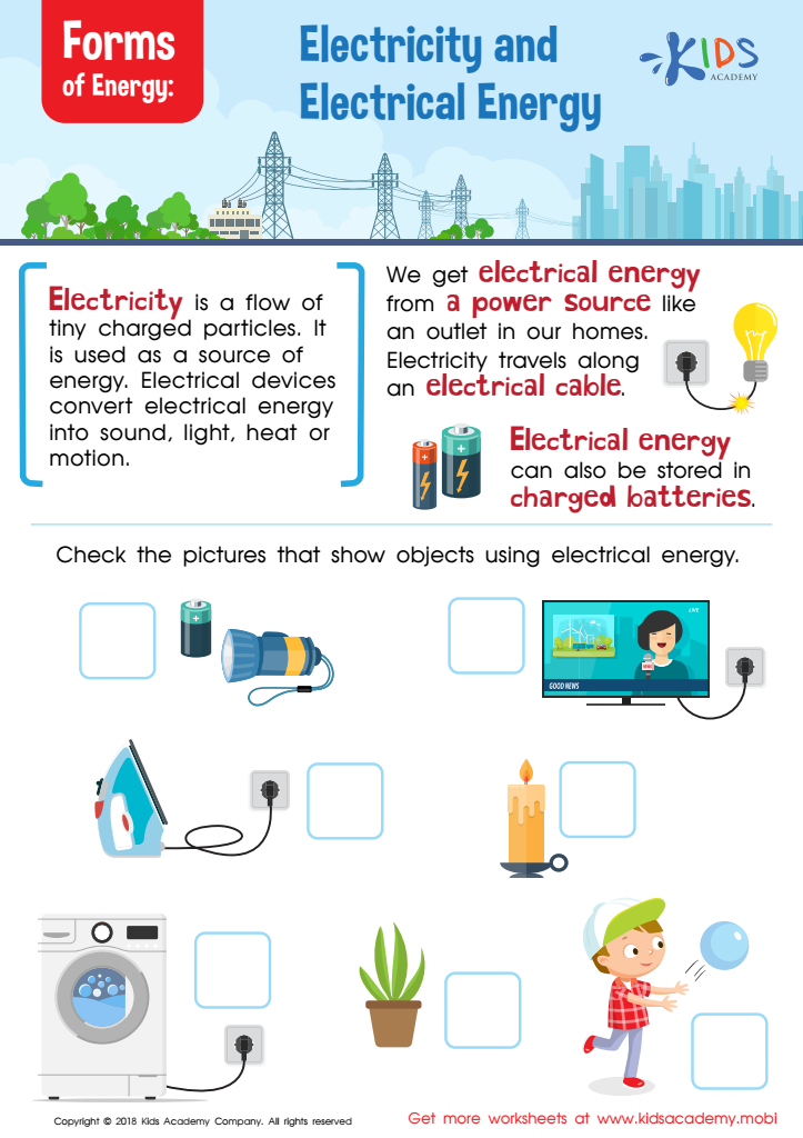 Forms of energy worksheet for 3rd grade