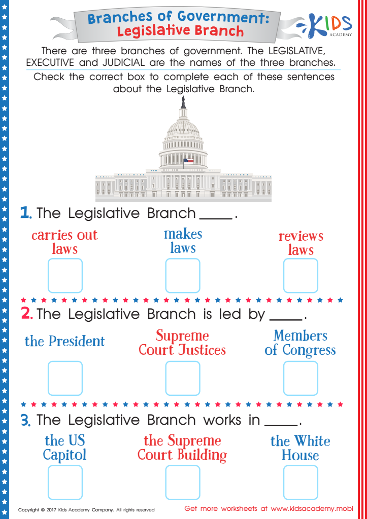 Three Branches Of Government Tree Worksheet