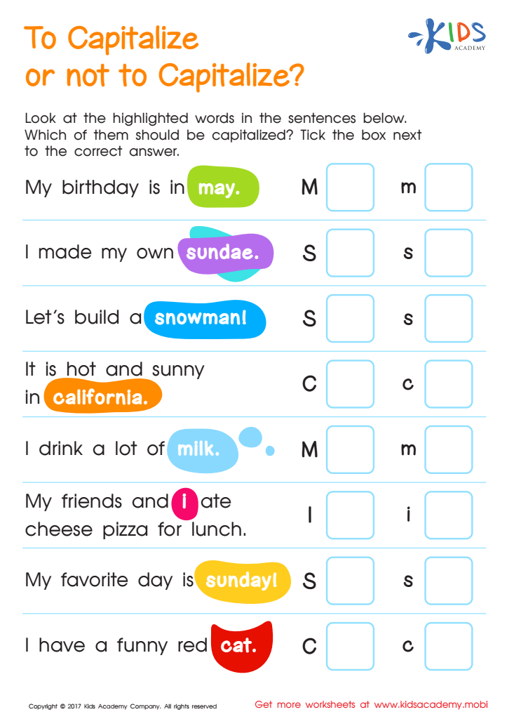 Worksheet: To Capitalize or Not to Capitalize