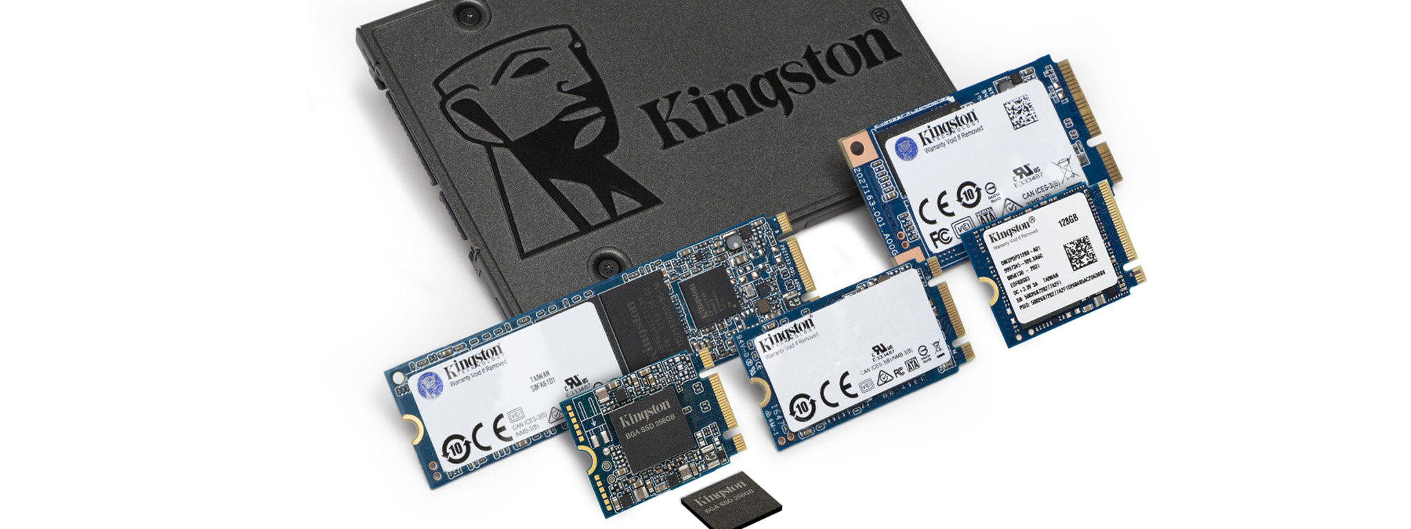 Un SSD SATA, un SSD M.2 2230, 2280 et 2242, deux SSD mSATA et un package SSD BGA