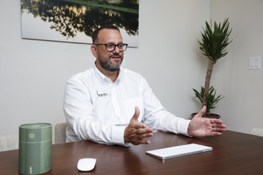 Kevin Mathes, lead care advisor and NV spokesperson for Earth Funeral, speaks during an interview at the company’s Las Vegas location Wednesday, Aug. 14, 2024. 