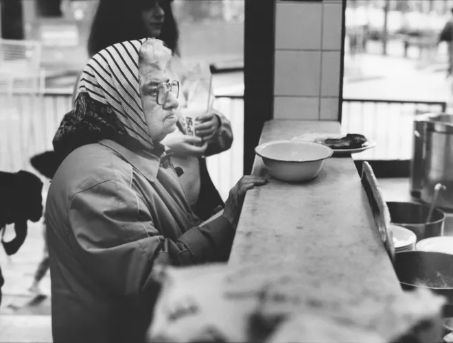 A regular customer at M. Manze's eel and pie shop, Peckham.