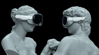 A couple of statues wearing virtual glasses