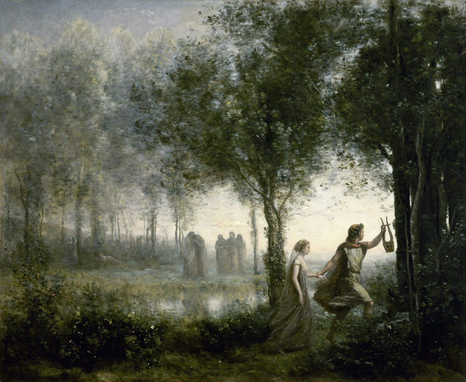 Orpheus Leading Eurydice from the Underworld by Jean-Baptiste-Camille Corot (1861)