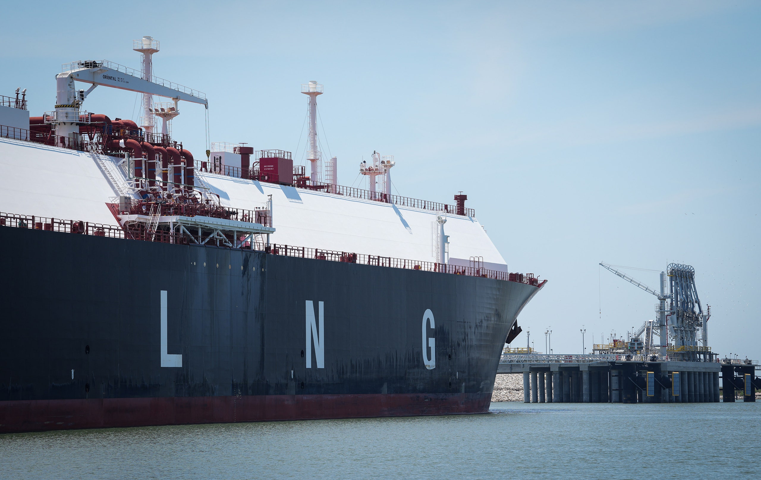 A large ship docked.