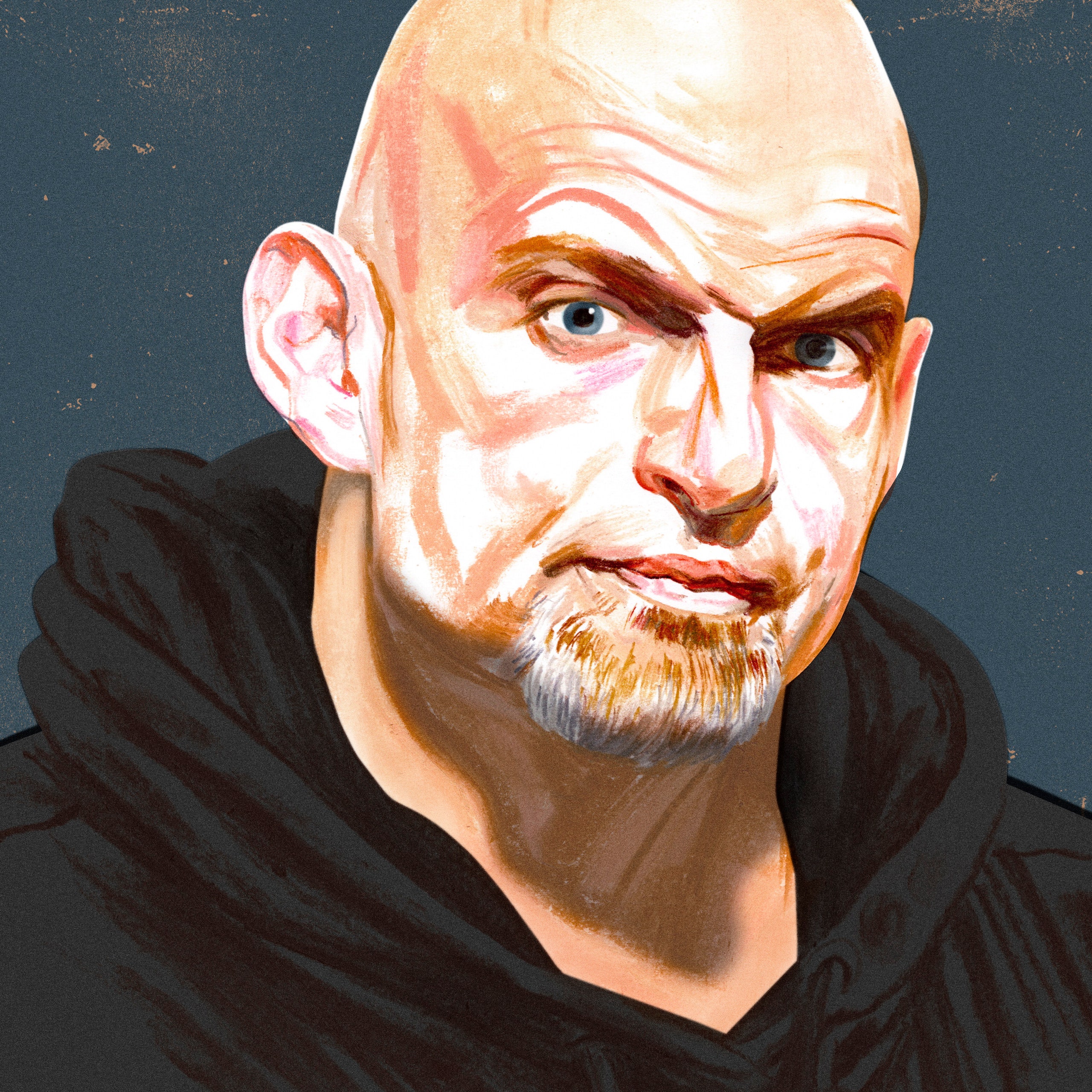 Portrait of John Fetterman in a black hoodie.