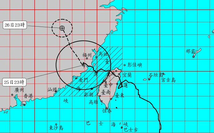 ▲凱米颱風已經處於遠離台灣的最後階段，晚間11時，僅剩「桃園至彰化、澎湖、馬祖及金門」發布陸上警戒。（圖／中央氣象署）