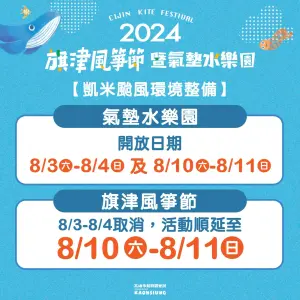 高雄旗津風箏節取消順延　水樂園8/3、8/4照常舉辦
