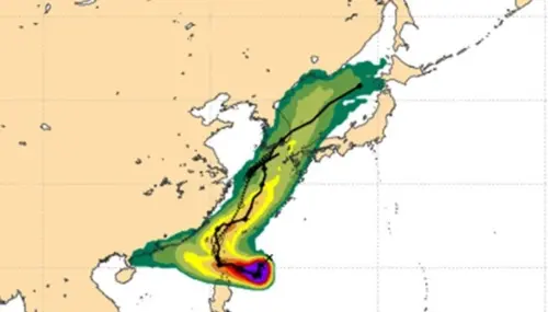 ▲歐洲中期預報中心 （ECMWF）公布「山陀兒」的預測路徑，認為這個颱風未來將從台灣南部登陸。（圖／ECMWF）