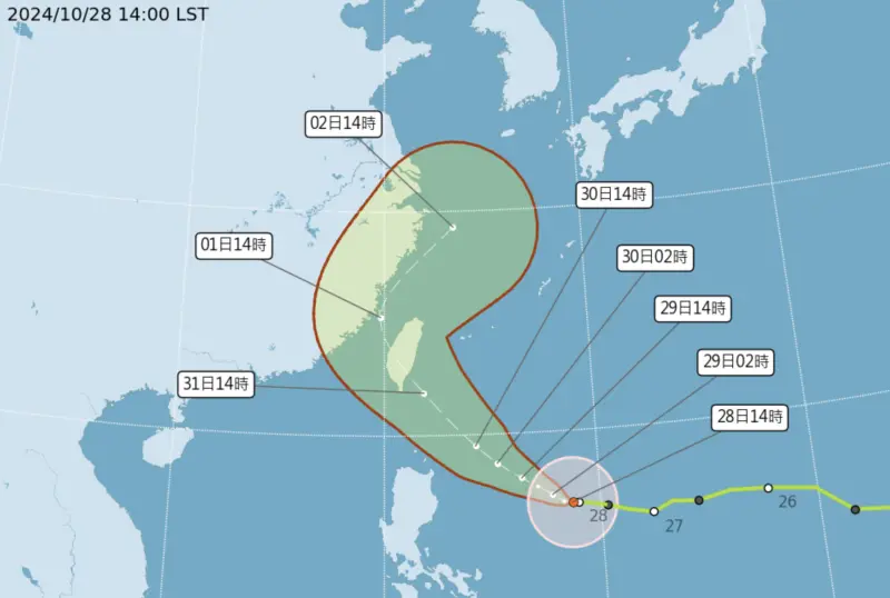 康芮颱風氣象署預測10/31從台東登陸　北台灣整週雨下不停！