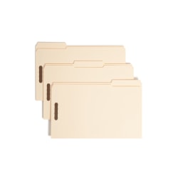 Smead® Reinforced Tab Fastener Folders With Two Fasteners, 1/3-Cut Tab, 8 1/2" x 14", Legal, Manila, Box of 50 (19537)