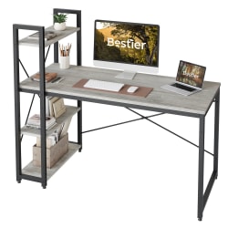 Bestier Modern Office Desk With Storage Shelf & Headset Hook, 56"W, Retro Gray Oak Light