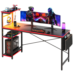 Bestier RGB Gaming Desk With Storage Shelf & Side Pocket, 62"W, Black 3D Carbon Fiber